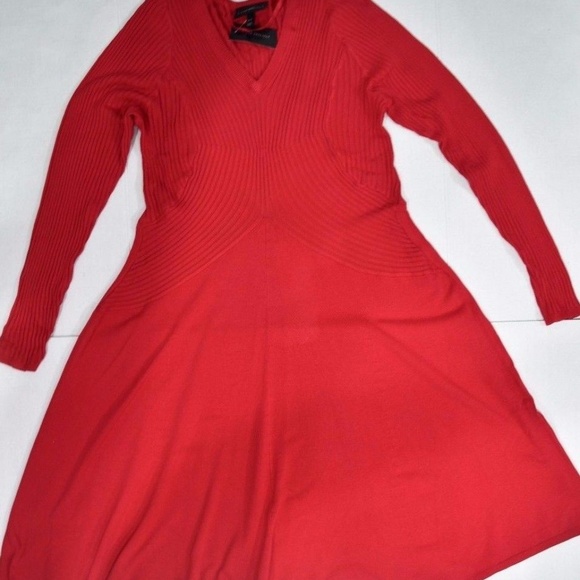 Red V-neck Sweater Dress - Picture 2 of 3